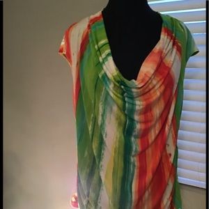 Ruched Cowl Neck, Shirred Sides Top.